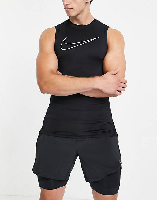Men Nike Pro Training slim fit tank in black 