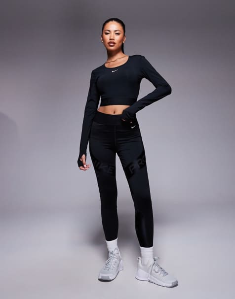 Nike Pro Training - Sort sæt med langærmet top og formgivende leggings med høj talje - view 1