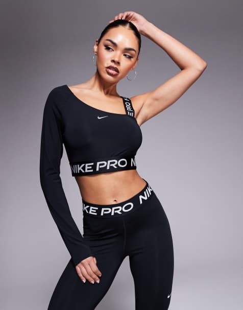Nike – Pro Training – Svart, asymmetrisk topp med en lång ärm - view 1
