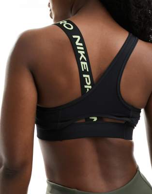 Nike Pro Training Swoosh asymmetric bra in black and yellow - ASOS Price Checker