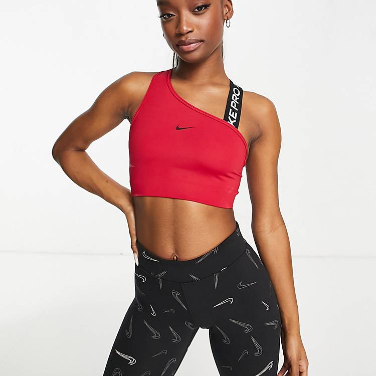 Nike Pro Training Swoosh Dri-FIT asymmetirc medium support sports bra in  pink