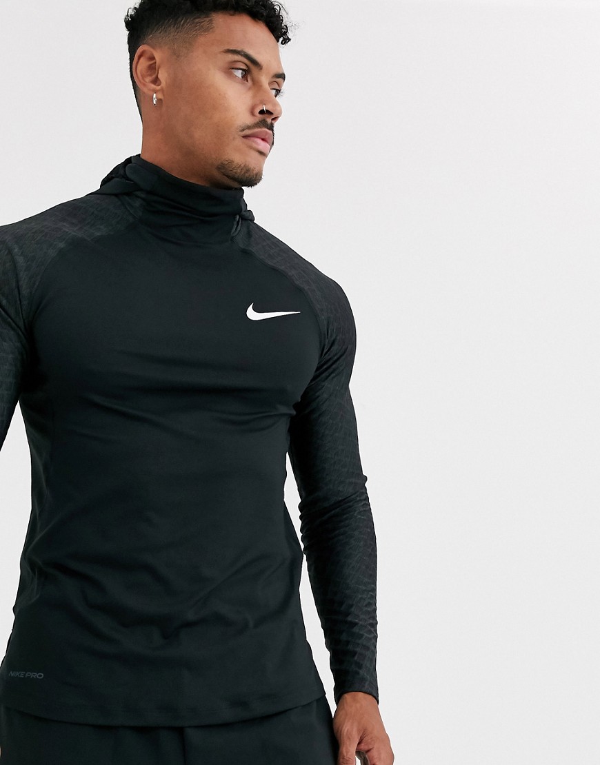 Nike Pro Training - Therma - Top a maniche lunghe nero con cappuccio