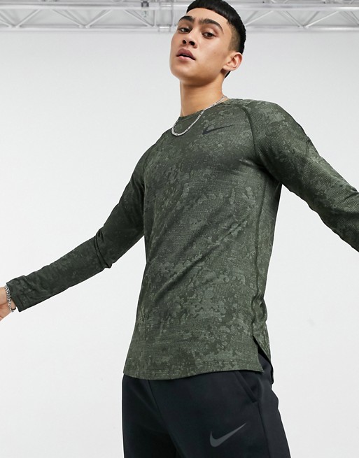 Nike Pro Training therma warm long sleeve top in green
