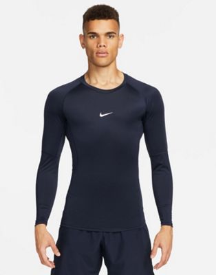 Nike Pro Training tight long sleeve tight top in navy