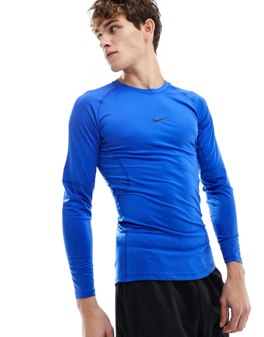 Nike Pro Training tight long sleeve tight top in royal blue
