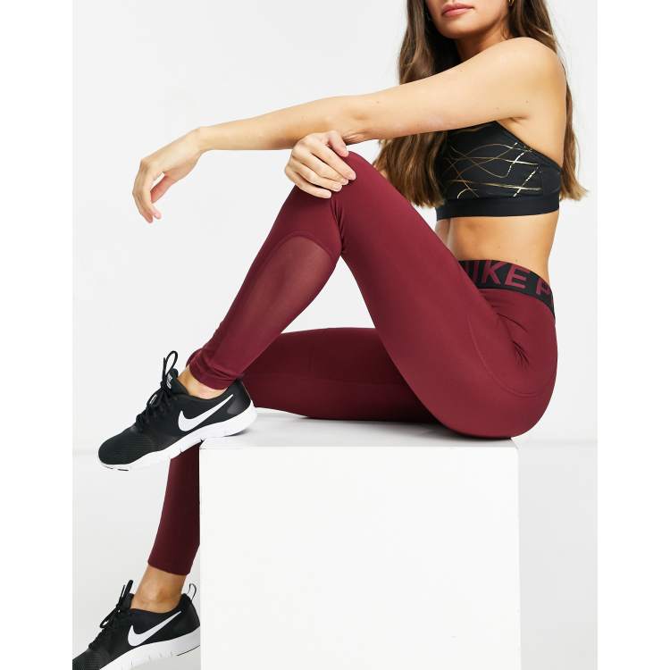 Burgundy nike pro on sale leggings