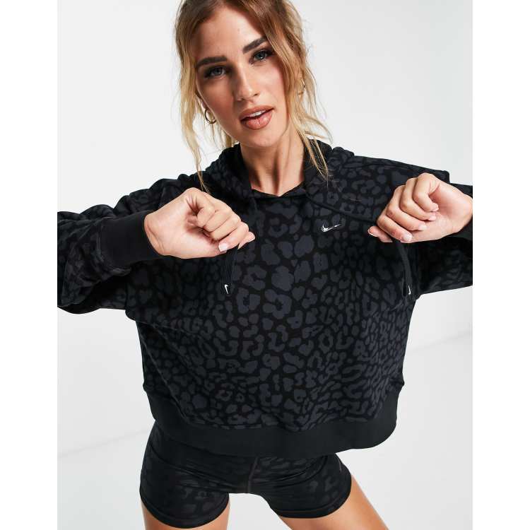 Nike Pro Training tonal leopard print hoody in black ASOS