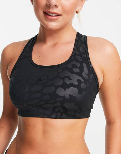 Nike Pro Training tonal leopard print medium support sports bra in black