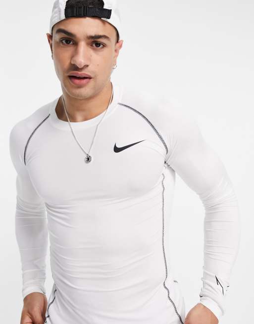 Nike Pro Training - Top baselayer a maniche lunghe bianco