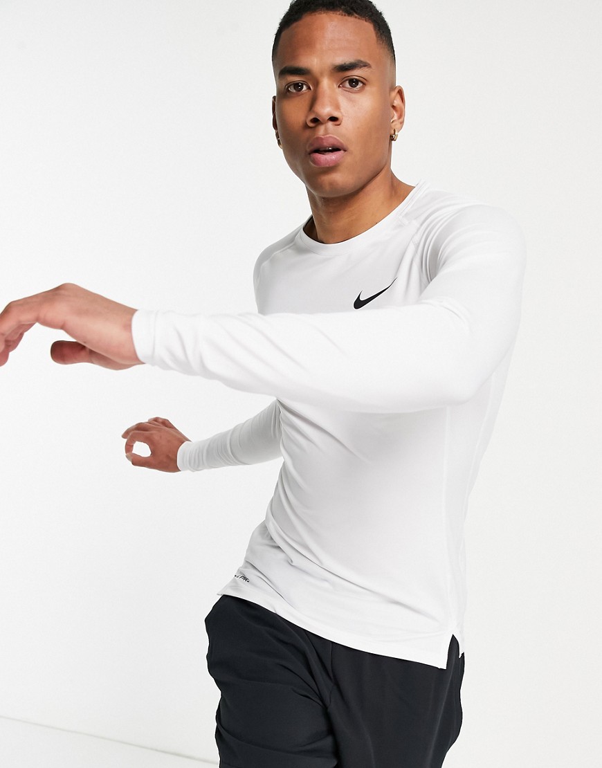 Nike Pro Training - Top baselayer a maniche lunghe bianco