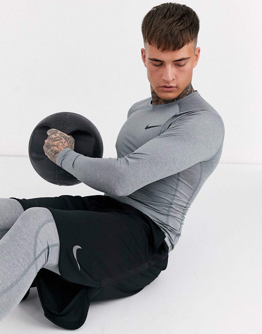 Nike Pro Training - Top baselayer a maniche lunghe grigio
