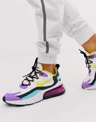 nike purple black and yellow air max 270 react sneakers