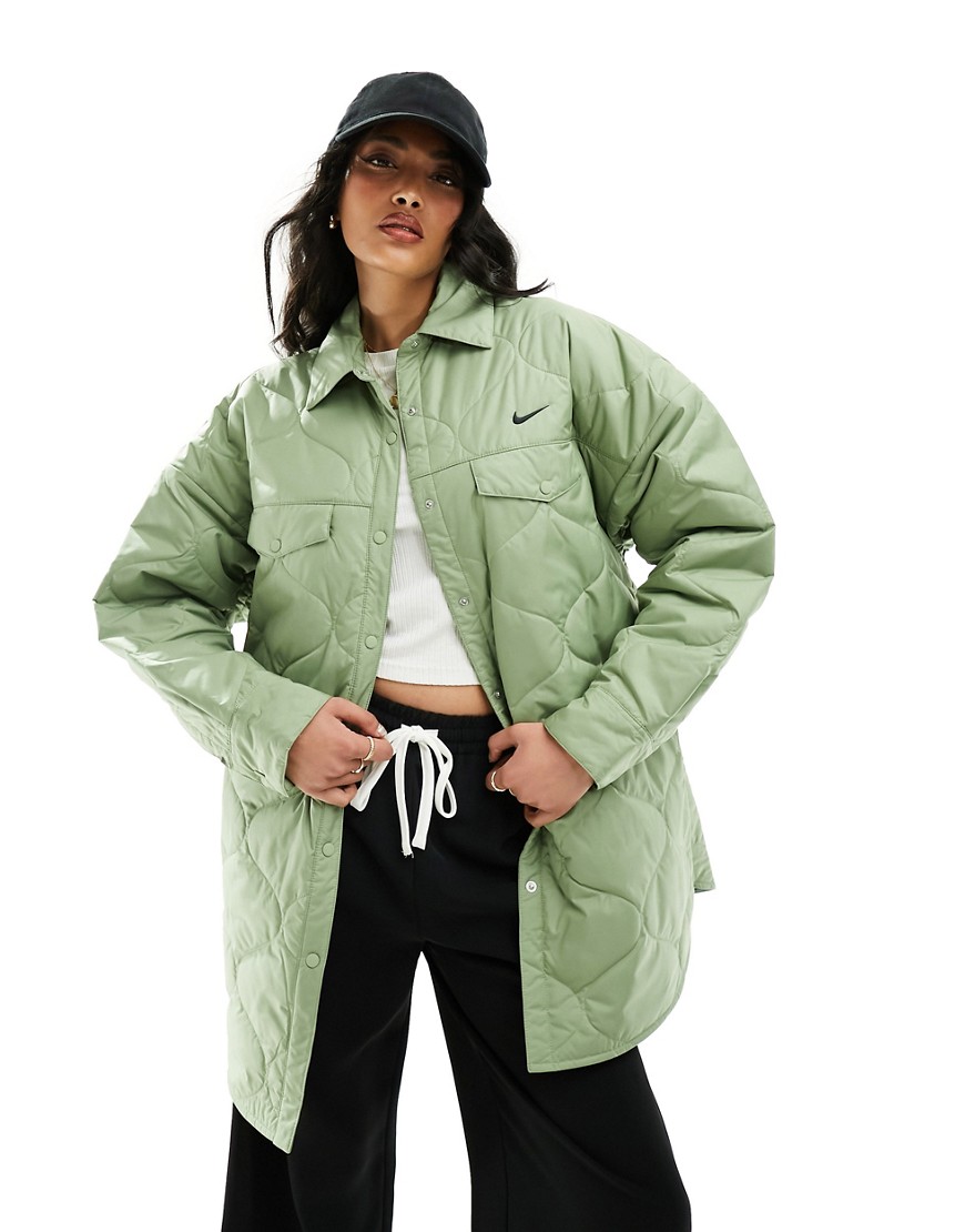 Nike quilted essential shacket in oil green