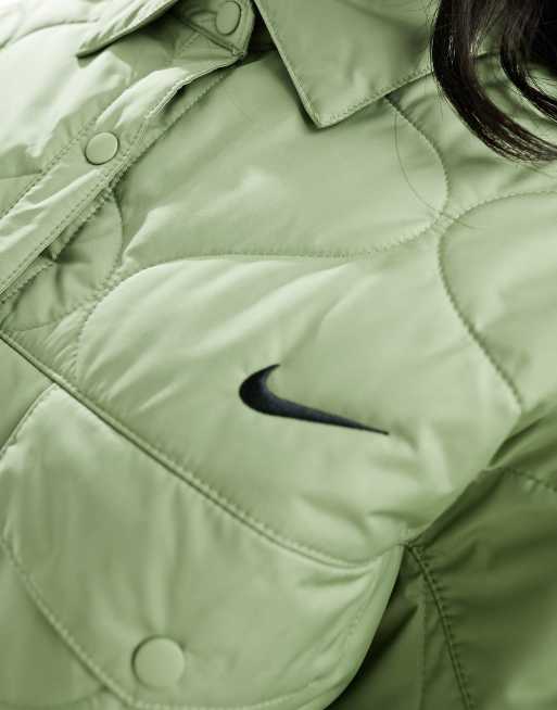 Nike quilted essential shacket in oil green, 2 of 4