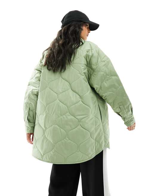 Nike quilted essential shacket in oil green, 3 of 4