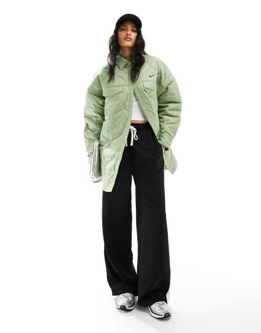 Nike quilted essential shacket in oil green, 4 of 4