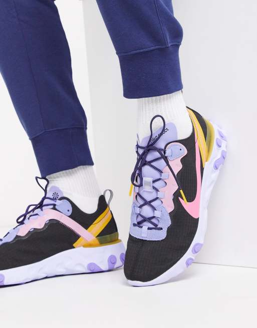Nike React Element 55 Premium Sneakers In Black Pink Asos