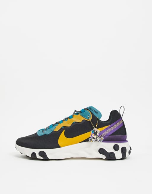 Nike React Element 55 Premium Trainers In Black Yellow Asos