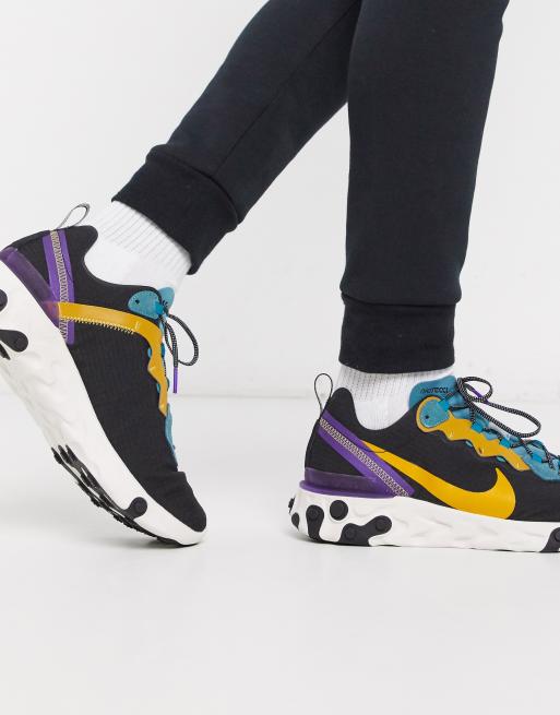 Nike React Element 55 Premium Trainers In Black Yellow Asos
