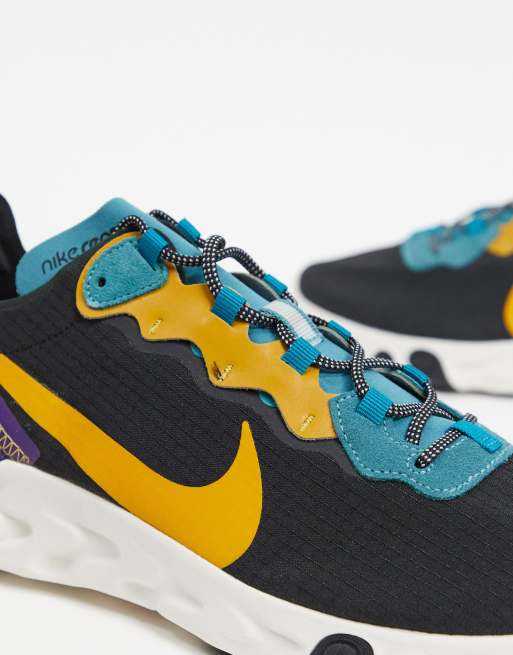 Nike React Element 55 Premium Trainers In Black Yellow Asos