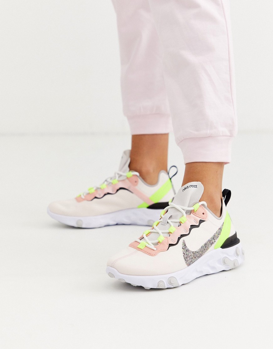 Nike – React Element 55 – Rosa och gröna träningsskor