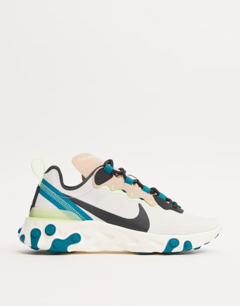 Nike – React Element 55 – Sneaker in Taupe und Neongrün