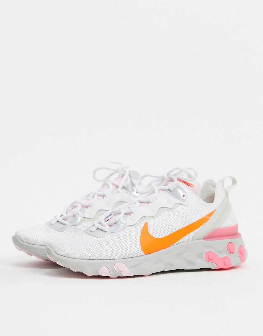 Nike - React Element 55 - Sneakers bianche rosa e arancioni-Bianco