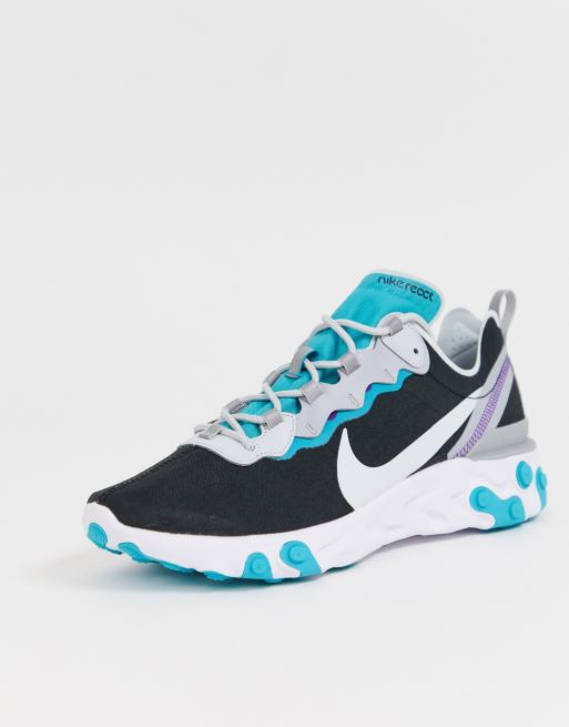 Nike React Element 55 sneakers in black and teal