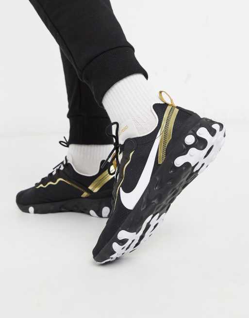 Nike React Element 55 Sneakers In Black Gold Asos