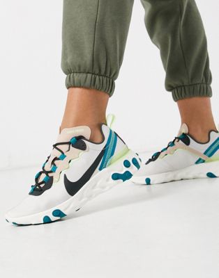 nike react element 55 taupe and neon green trainers