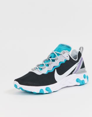 nike react element 55 trainers in black and teal