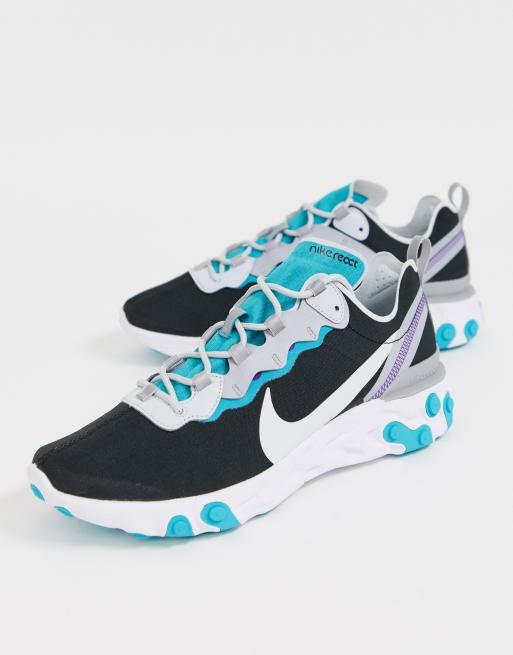 Nike React Element 55 Trainers In Black And Teal Asos