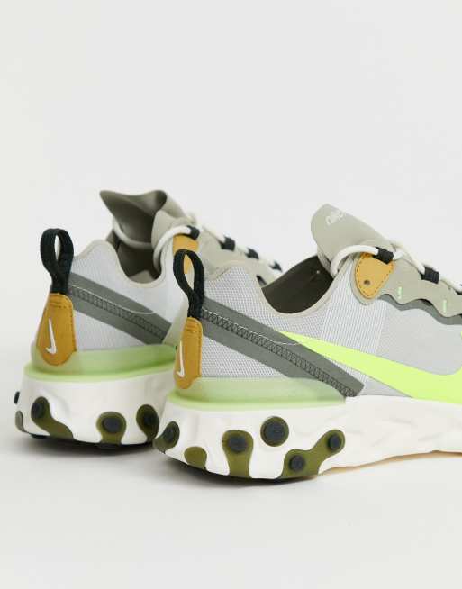 Nike React Element 55 Trainers In Grey And Green Asos
