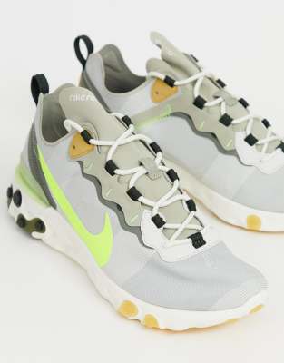 nike react element 55 trainers in grey and green