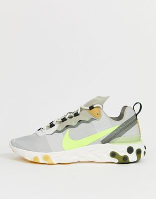 nike react element 55 trainers in grey and green