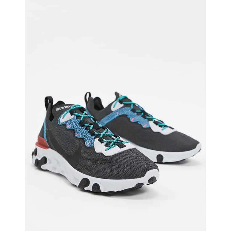 Nike react element 55 trainers in white sales and blue