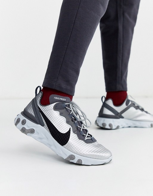 Nike React Element 55 trainers in silver CI3835-001