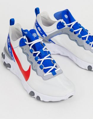 nike react element 55 trainers in white and blue