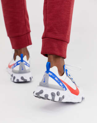 nike react element 55 trainers in white and blue