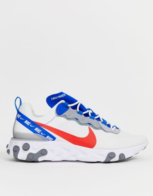 Nike React Element 55 trainers in white and blue