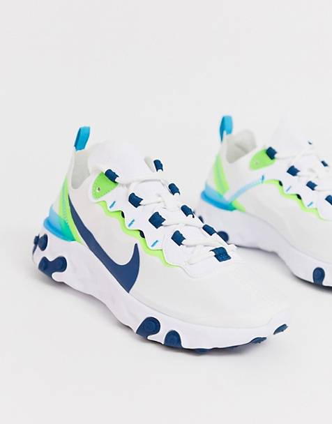 Nike React Element 55 trainers in white and blue