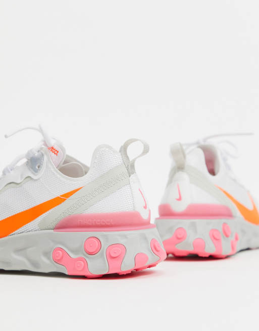 Nike React Element 55 White Pink And Orange Trainers ASOS