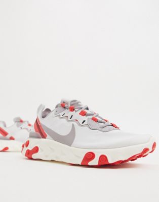 nike react element silver and red sneakers