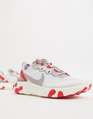 nike react element silver and red sneakers