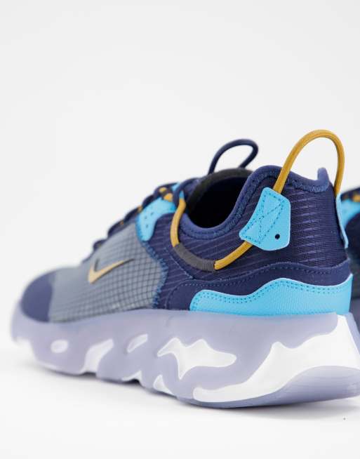 Nike React Live trainers in blue and yellow