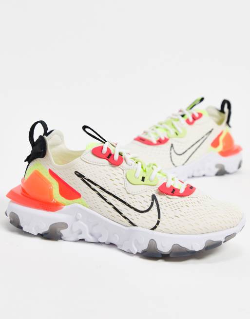 Nike - React Vision - Cremefarvede, lyserøde og grønne sneakers