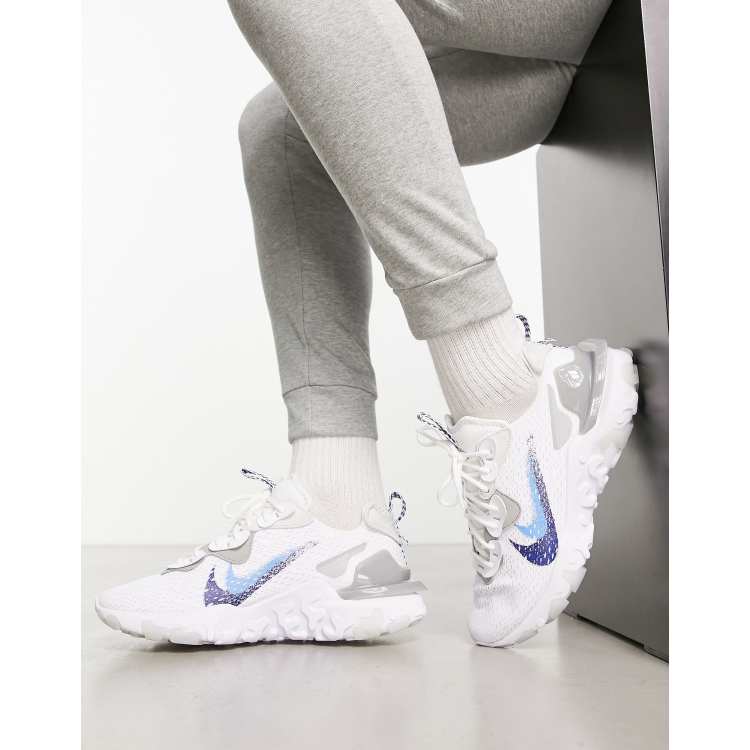 React Vision double swoosh spray trainers white and blue | ASOS