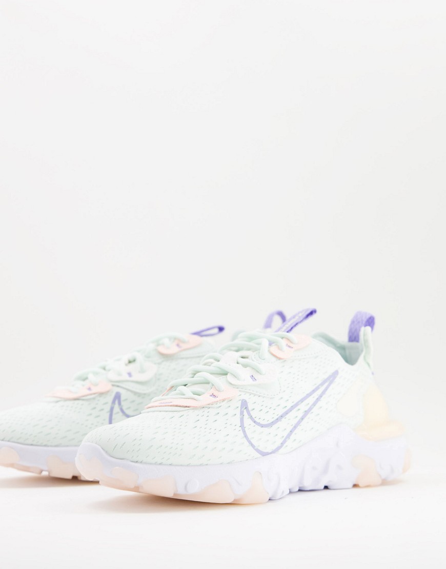 Nike React Vision sneakers in barely green/purple pulse