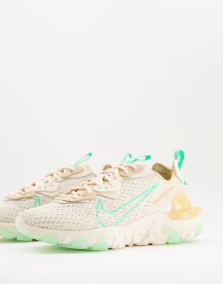 NIKE REACT VISION SNEAKERS IN BEIGE AND GREEN GLOW-NEUTRAL