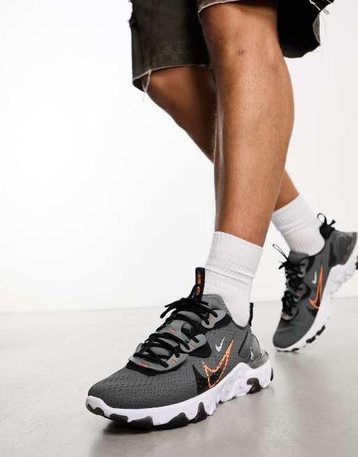 Nike React Vision stacked swoosh trainers in grey white and